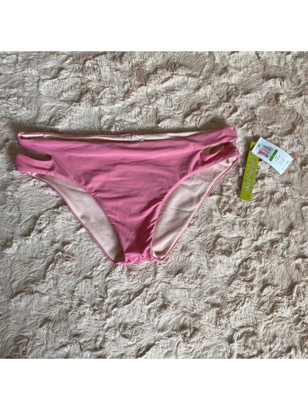 NWT Gianni Bini Womens Large Solid Pink Cheeky Bikini Swim Bottom Keyhole